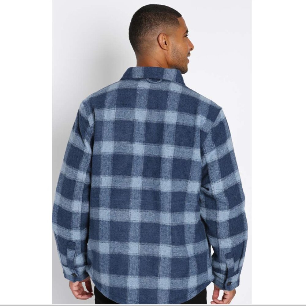 Jachs Men's Blue Plaid Wool Blend Sherpa Lined Shirt Jacket - Picture 2 of 5